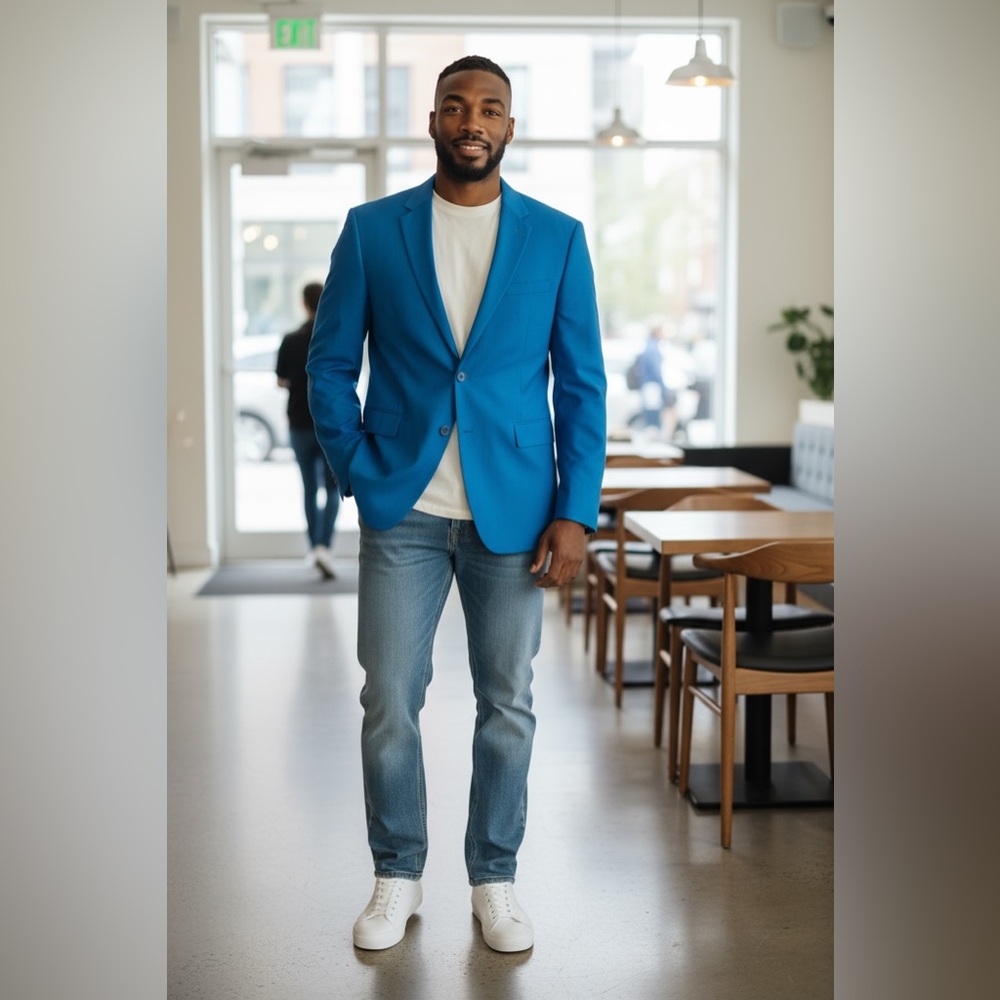 John Blair Men Size 44 Teal Blue Linen Blend Blazer Sportcoat NWT